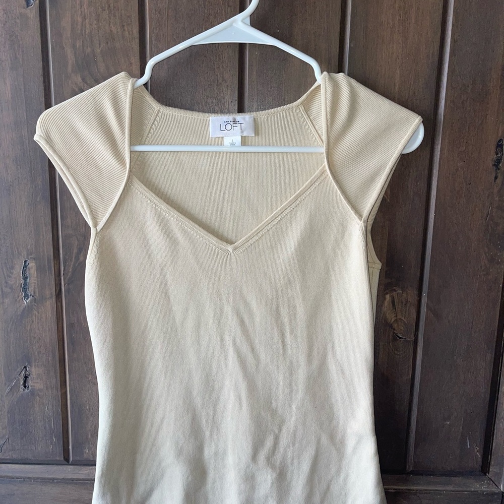 LOFT Beige V-Neck Tank Top
